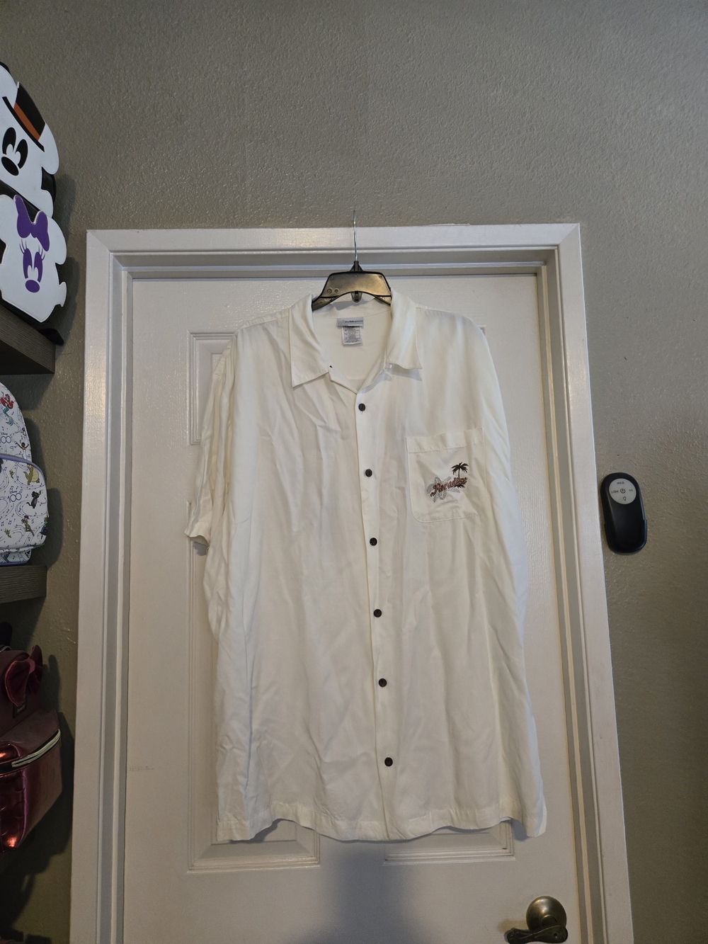 Disney Mickey In Paradise White Short-Sleeve Button-Down Shirt Embroidered